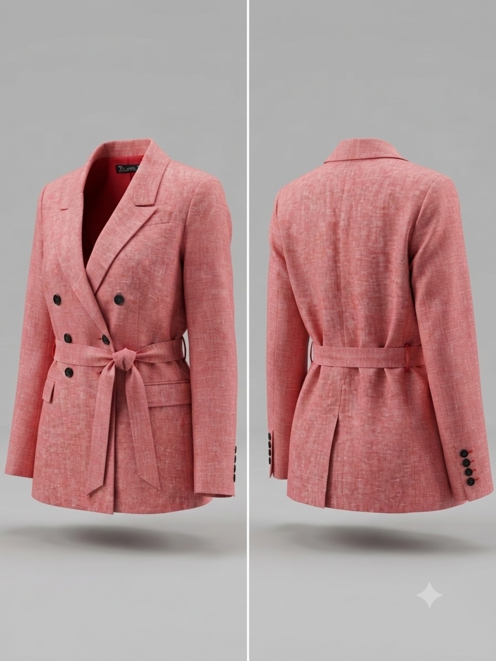 New York & Company Pink Double-Breasted Blazer with Tie Waist